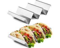 Taco houder - 2 stuks - 3 vakken - Tortilla houder - Tapasplank - Tapas Serveerblad - Tortilla houder - Taco standaard - Fajita houder - Extra Stevig - Geschikt voor 6 Taco's - handgrepen voor Hot Dog Pancake Panini Keuken