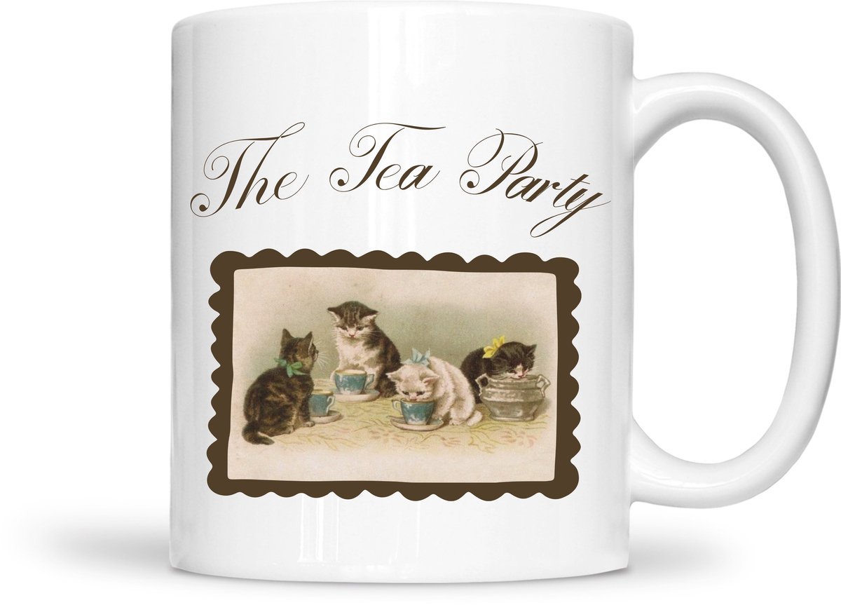 The Tea Party Bruin Mok – Schattig Kittens– Dierenliefhebber – Moederdag cadeau – Cadeau voor moeder – Mokken en bekers – Cadeau voor vrouw – Valentijndag – Cadeau voor Hem of Haar – 325ml Koffiemok