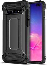 Ntech Samsung Galaxy S10 Zwart Anti Shock Dual Layer Hybrid Armor Carbon hoesje