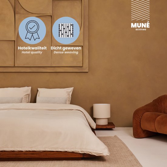 Housse de couette avec fermeture éclair - Satin de Katoen 300 fils qualité hôtelière - 200x220 cm + 2 taies d'oreiller 60x70 cm - Beige Sable - Muné Bedding