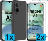 Coque et Glas Casemania pour Xiaomi Redmi A5 4G - Zwart - Coque arrière en silicone avec Protection d'appareil photo - 2 protections d'écran en verre