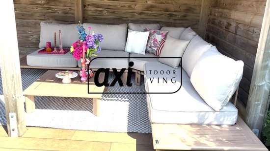 AXI Avery Salon de Jardin, angle, table basse, aspect bois, beige – Salon de jardin avec table - Structure en aluminium thermolaqué - 5 personnes