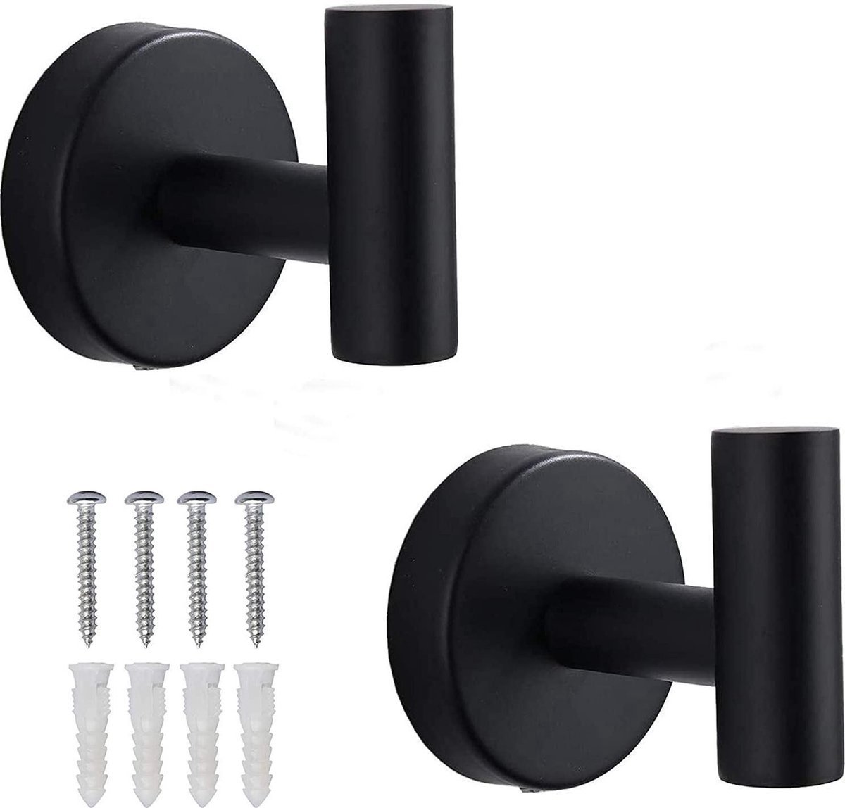 *** 4x Handdoekhaakjes - 4 Stuks RVS Zwart – Design Badkamer – Kapstok – Ophanghaak – Muurhaak – Handdoekhaakjes – Zwart - van Heble® ***
