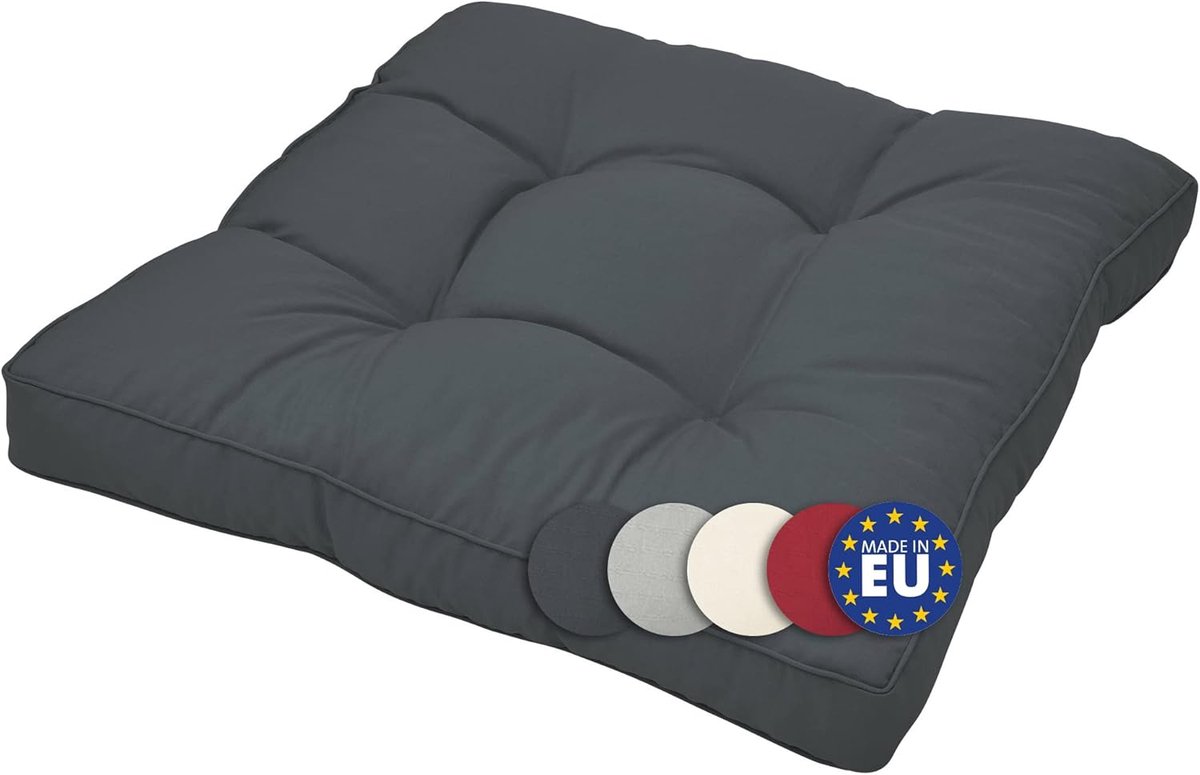 Comfortabel loungekussen in grafietgrijs voor tuinmeubelen, afmetingen 60x60x10 cm, merkloos.