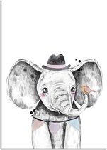DesignClaud Olifant Kinderkamerposter Vlaggetjes A2 + Fotolijst zwart