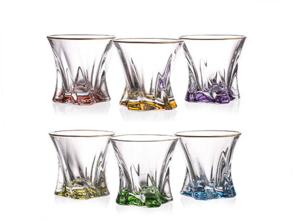 Mooie sterke gekleurde waterglazen COOPER - kristallen glazen met kleur - set 6 stuks