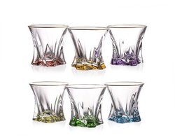 Elegante glazen met gekleurde bodem - COOPER van BOHEMIA KRISTAL - voor water, wijn, whisky, cognac - kristallen waterglazen met kleur - set 6 stuks