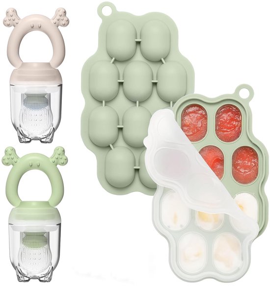 Bangosa - Baby Fruitspeen met Ijsblokjesvorm - Siliconen Fopspeen - Sabbelzakje met bijtring - Babyhapjes bewaarbakjes – 2 stuks