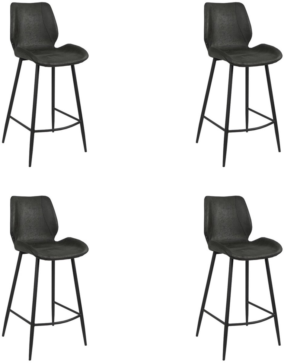 Bronx71® Industriële barkruk Barrel zwart eco leer 69 cm - Barkrukken set van 4 - barstoel