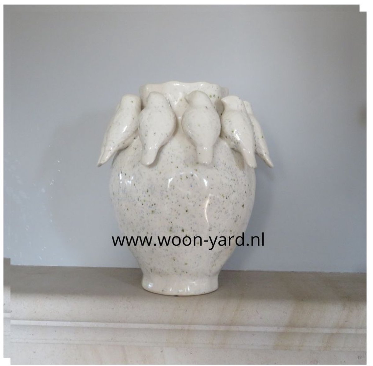 Vaas met vogels cement Ø22,7xh28cm