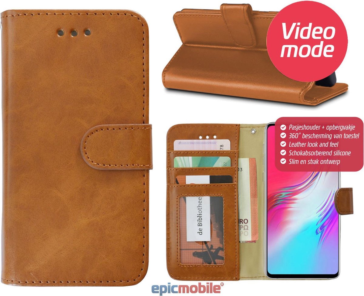 Epicmobile - Samsung Galaxy Note 10 Boek hoesje met pasjeshouder - Luxe portemonnee hoesje - Bruin