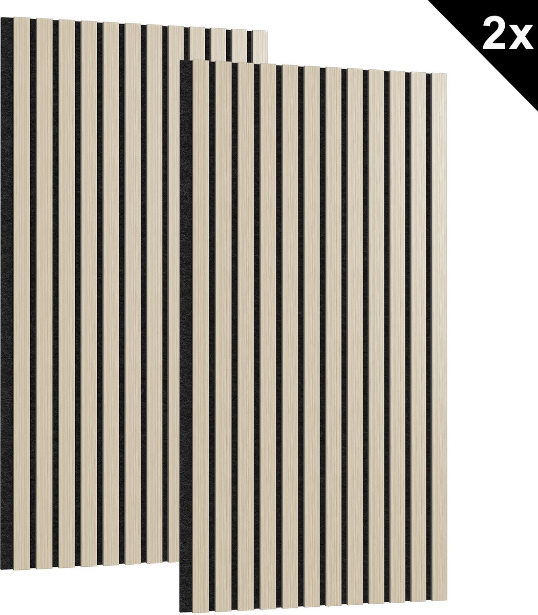 NAIZY 2 stuks akoestische panelen 120x60 cm wandpanelen houten panelen wand geluidsisolatie met houtlook fineer Akoestisch Paneel wandpanelen geluidsisolatie panelen lamel wand, Wit