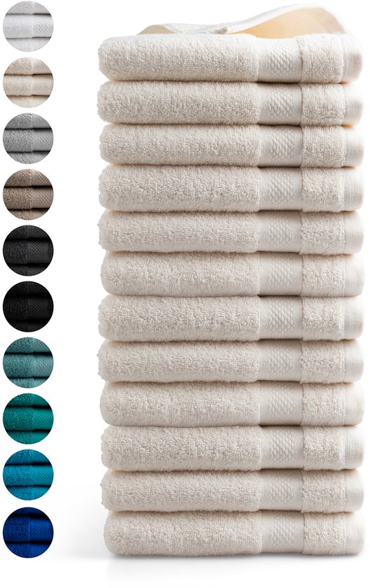 DoubleDry Handdoeken 50 x 100 - set van 12 - Hotel kwaliteit 500 g/m2 - 12x Crème