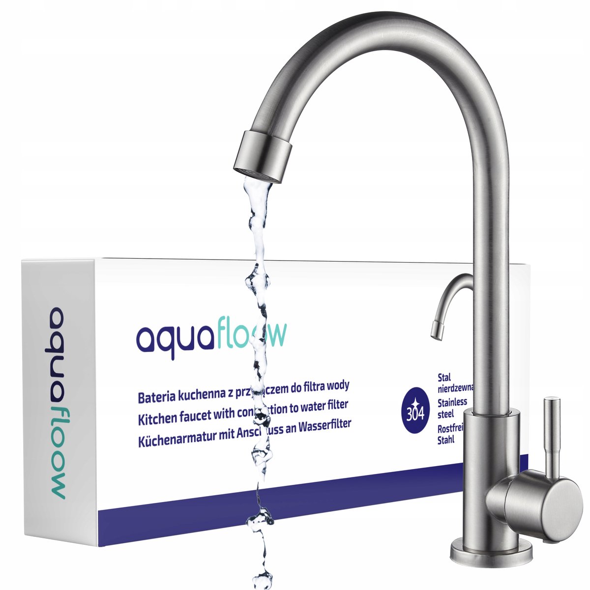 Aquafloow Keukenkraan met waterfilteraansluiting, RVS, 360° draaibereik, Spoelbakkraan met filterfunctie voor Aquafloow filtersysteem, 22-23mm
