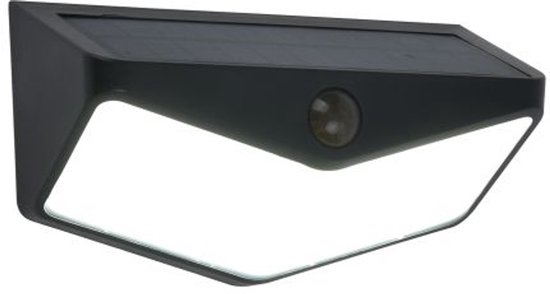 Foto: Lutec wings led solar wandlamp voor buiten optimaal opladen door schuin zonnepaneel pir bewegingssensor dag nacht sensor 500lm 5000k helder wit licht ip44 extra weerbestendig mat zwart 150 x 80 x 65 mm