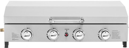 Plancha gas 4 branders bbq gasgrill bakplaat met deksel "Fasto" - 10 kW - Grijs