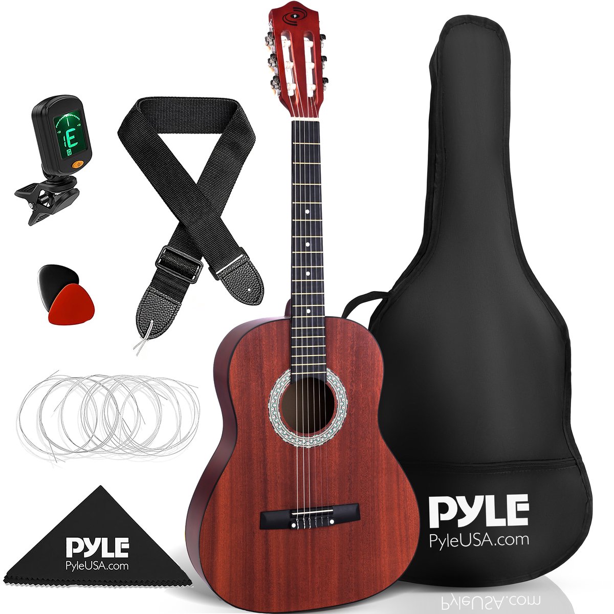 Pyle Akoestische Gitaarset voor Beginners, 3/4 Junior Formaat, Volledig Houten Instrument voor Kinderen en Volwassenen, 91 cm Sapele