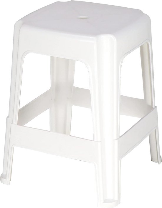 WENKO Badkruk, Secura, antislip badkuipstoel met gestructureerd oppervlak van robuuste kunststof, kruk belastbaar tot max. 150 kg, met waterafvoer, 40 x 21 x 31 cm, wit