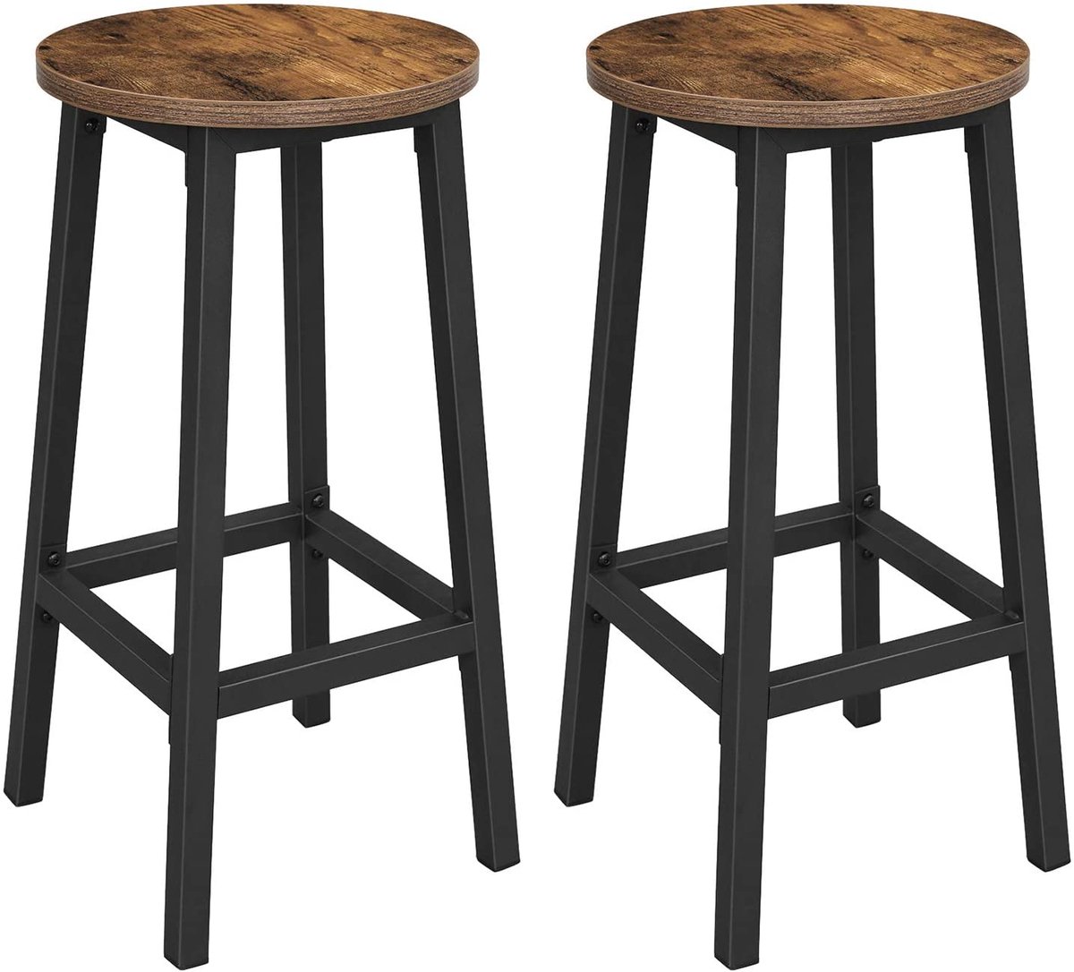 Barkrukken - Barkruk - Barkrukken set van 2 - Hoogte 65 cm - Vintage Bruin - Barstoel - Ronde Barkrukken - Barstoel met stabiel stalen frame