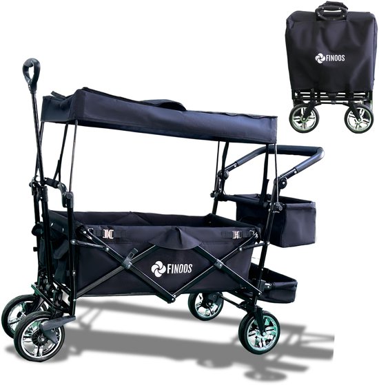 FINOOS Bolderkar / Bolderwagen opvouwbaar 5016 met dakje, opbergtas en vele extra's Zwart