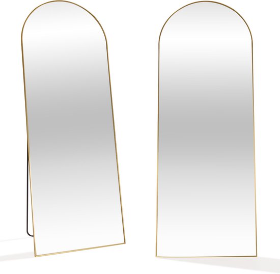 SensaHome Passpiegel - Minimalistische Design Wandspiegel - Staande Spiegel met Metalen Rand - Goud - Modern - Kleedkamer Spiegel - 160x60CM