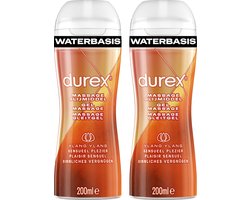 Durex - Massage Olie en Glijmiddel 2-in-1 Sensual met Ylang Ylang 200ml x2 - Waterbasis - Voordeelverpakking