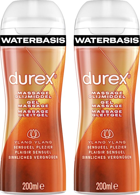 Deux bouteilles de lubrifiant de massage Durex Ylang Ylang, 200ml, à base d'eau.