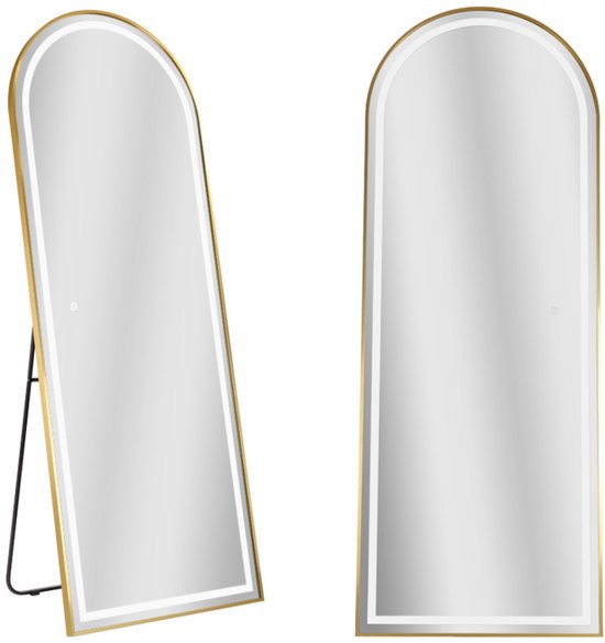 SensaHome Miroir pleine longueur - Miroir mural Design minimaliste avec LED - Miroir sur pied avec bord en métal - Or - 160x60x4 CM