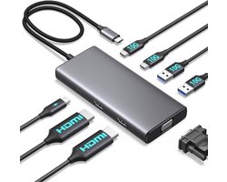 StayPowered Triple Display Docking Station - Optimaliseer je werkplek met 3 Schermen - 2 HDMI & 1 VGA Poort - 4 USB 3.2 Poorten - 100W PD Snellader - Supersnelle Gegevensoverdracht - Brede Compatibiliteit - Zwart - Levering Sneller dan Aangegeven!