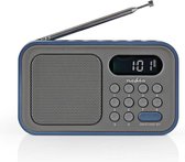 Nedis portable FM radio en klok en wekker 2,1W - 400mAh accu / grijs/blauw