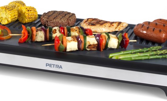 Petra 2 In 1 Electric Grill – Dual Non-Stick Cooking Plate, Plancha Flat Grill & Griddle, Cool Touch Handle, Removable Drip Tray, PFAS Free, Detachable Temperature Control, Max 250'C, 2200W, PT6244VDE
