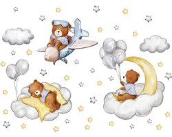 Bear Brown Clouds Stars Wall StickerBear Clouds Wall StickerBear On Clouds Wall StickerChildren's Room Bedroom Wall Decoration
