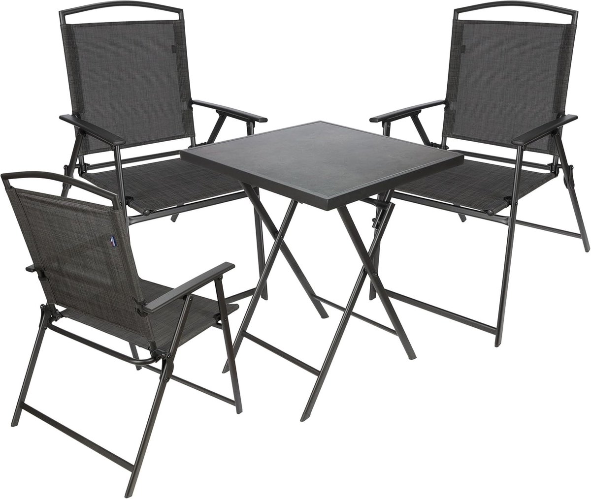 BRUBAKER Bergamo Tuinzitgroep, 1 klaptafel, vierkant, met 3 stoelen met hoge rugleuning, weerbestendig en ruimtebesparend, tuinstoelen, campingstoelen met tafel voor balkon en terras, donkergrijs