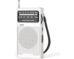 AM/FM-radio draagbaar voor thuis en buiten, transistorradio op 2AA-batterijen met langeafstandsontvangst, luidspreker, transistorantenne, oortelefoonaansluiting, kleine geschenken voor senioren, ouderen - wit