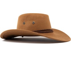 KIMU® Cowboyhoed Bruin Suedelook - Lichtgewicht Bruine PU Suede Cowboy Western Hoed Touw Dames Heren - Cowgirl Ranger Yellowstone Halloween