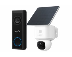 eufy Security Solo Camera E30 – SoloCam - 2K HD-resolutie – 360° Pan & 70° Tilt – AI Auto Lock en Tracking – Zonne-energie met SolarPlus™ Technologie + eufy C30 2K Draadloze Video Deurbel 2K FHD - Accu Zwart
