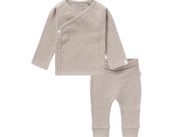 Noppies Baby Set Unisex Overslag Shirt Nanyuki en Broek Naura Rib Taupe Melange maat 44