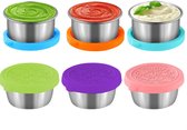 Boîtes de conservation - 6 pièces - 40 ml - Acier inoxydable - avec couvercle en silicone - Pots à vinaigrette - Vinaigrette - Conteneurs de congélation - Récipient à vinaigrette - Étanche - Pour collations/sauces/salades/épices/glaces - 5,5 x 2,5 cm