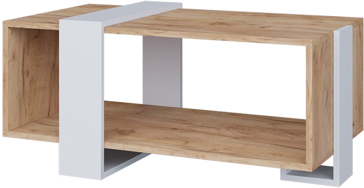 Vicco Aven Salontafel – 91.5 x 52 cm Eik wit/goud Wit/Goudkleurig Eiken