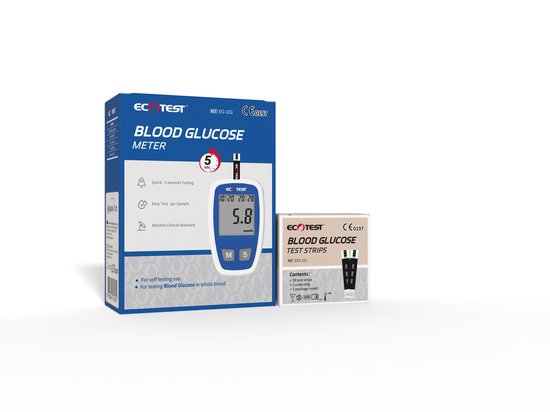 Bloedsuikermeter alles in 1 pakket, Bloedglucosemeter + 50 Teststrips & Lancets - Makkelijk Thuis Testen