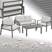 tectake® - Aluminium loungeset met 2 fauteuils, 1 bank, 1 bijzettafel - Outdoor - Tuinset met kussens - Loungemeubelset voor balkon - Tuin, terrasmeubilair - lichtgrijs