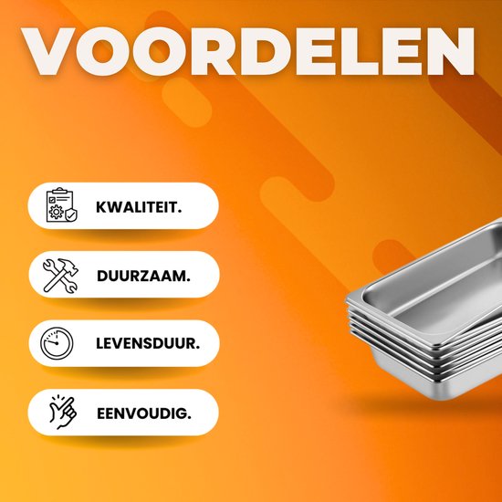 Warmhoudbakken 6 stuks - 13L - Voedselverwarmer - Luxe Stoomtafelpan - Roestvrij Staal - Chafing dish - voor Buffetwarmer - Warmhoudschalen — afbeelding 3