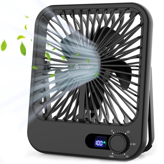 Draadloze Mini Tafelventilator USB – Verstelbare Windsnelheid, Stille Bureauventilator met Batterij Indicatie, Compact & Draagbaar