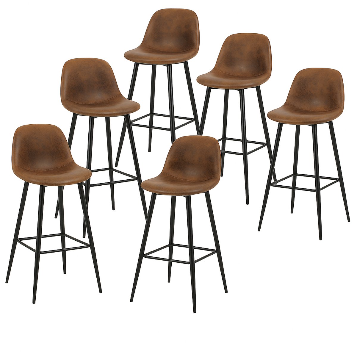 MEUBLE COSY MEUBLES COSY Barkrukken -Set van 6- Leer Stoel-Keukenstoel- 49x42.5x103.5cm (L x B x H) -Vintage Bruin-met Voetsteun-met rugleuning-met stabiel stalen frame-Dik gevoerde Kunstleder