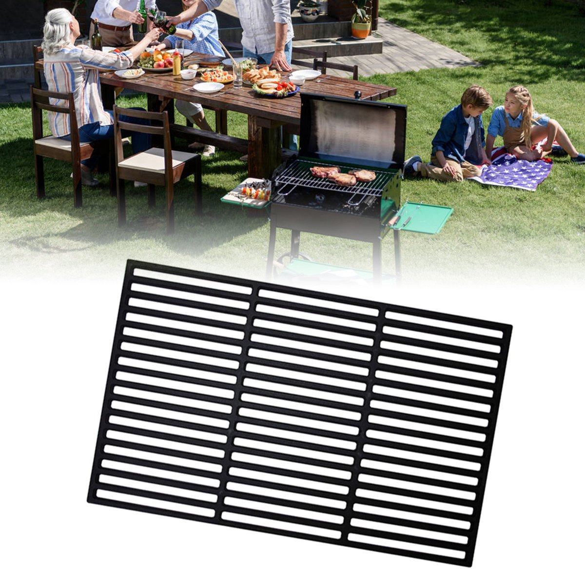 Aufun Gietijzeren Grill Massief Geëmailleerd Gietijzeren Grillaccessoire Voor BBQ Gasgrill Oven (54 X 34 cm)