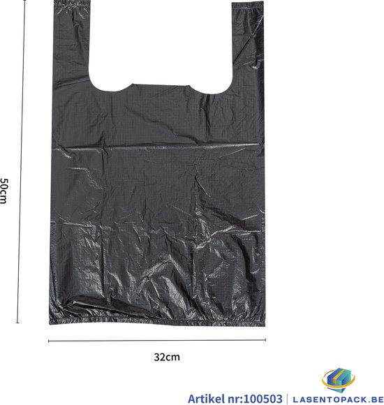 200 STUKS Hemddraagtassen Hemdtasjes Draagtassen Winkelzakken 32cm x 50cm Kleur Zwart Hemd tasje