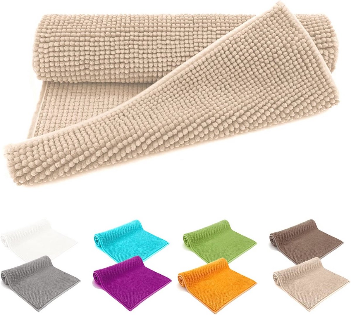Badmat Chenille 50x80 cm - Super Zacht, Absorberend en Antislip, Beige