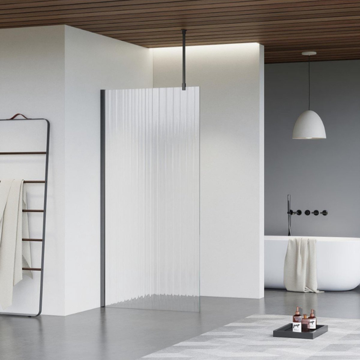 FugaFlow Eccelente Vetro inloopdouche badkamer - 180x200cm - ribbelglas - plafondarm - gunmetal