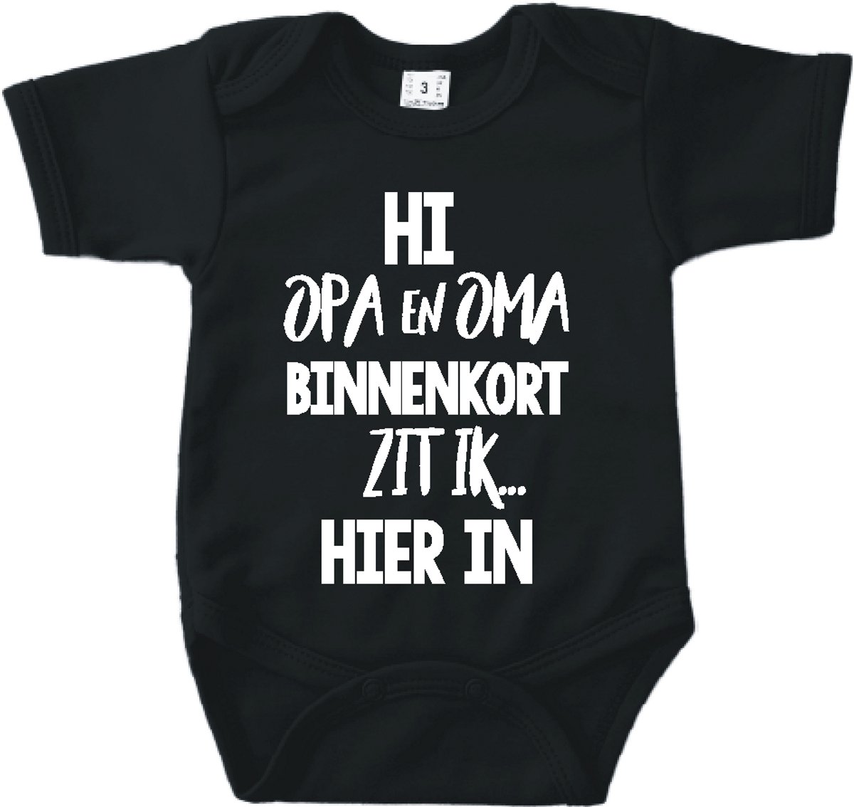 Baby romper met tekst zwangerschap aankondiging | Hi Opa en Oma binnenkort zit ik hierin | Zwart | korte mouw | maat 56 cadeautje zwangerschap aankondiging bekendmaking | Cadeautje 100% katoen.