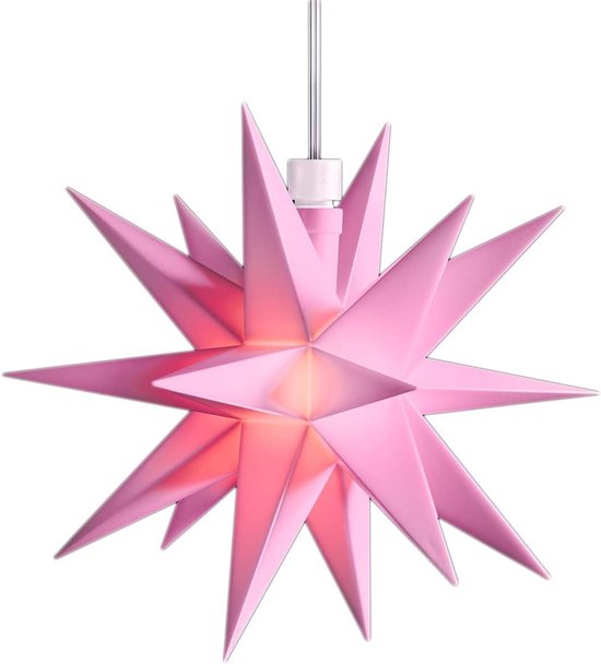 Kerstster LED decoratieve ster klein 12cm ROZE met batterijvak voor 3 AA-batterijen 6 uur timerfunctie 1,5 m kabel INTERIEURDECORATIE 3D-ster 18-puntige verlichte ster LED roze Kerstster verlicht